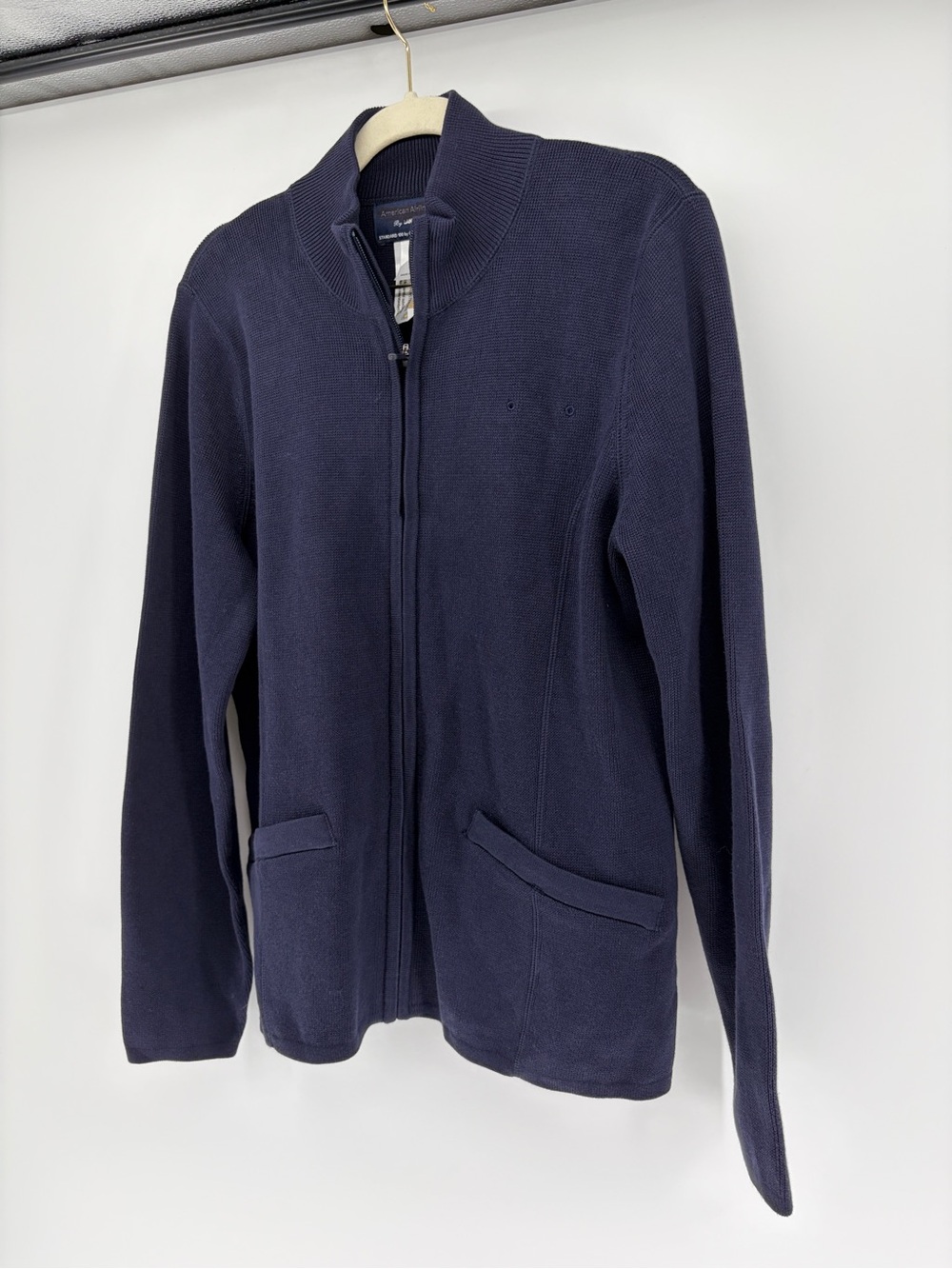 American Airlines by Lands' End Navy Full-Zip Knit Uniform Sweater Zip Pkts M - Picture 3 of 10